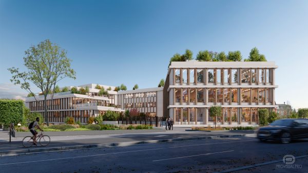 Perspective 3D concours architecture bureau Credit Agricole Arras