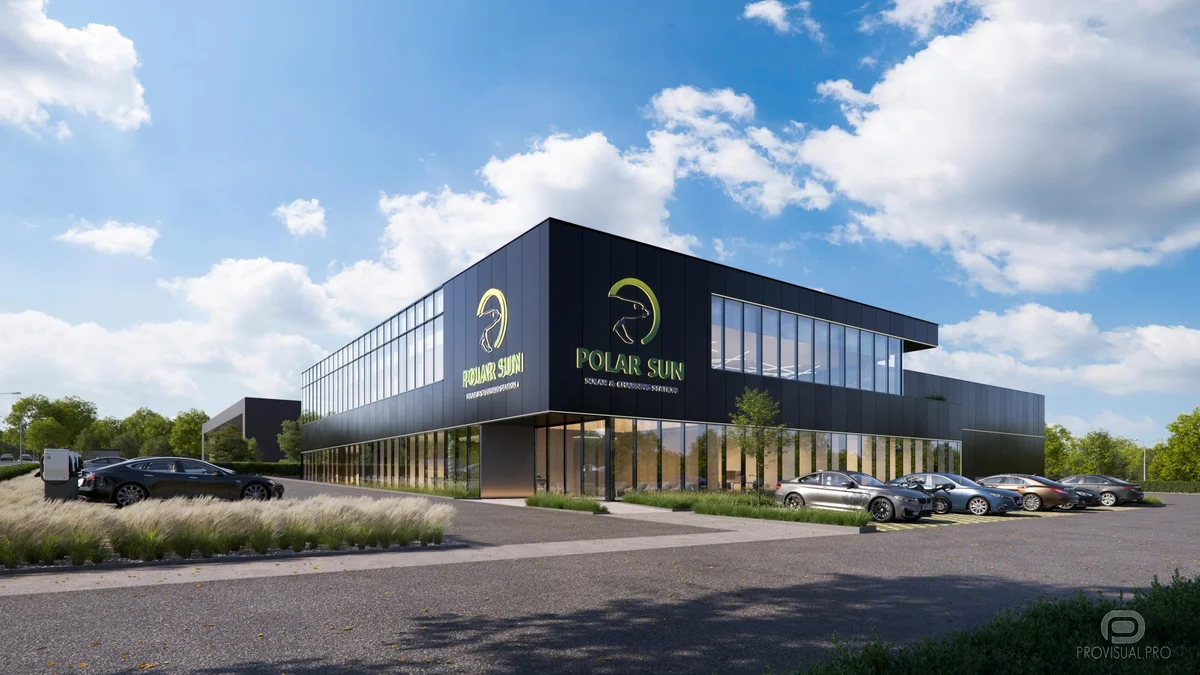 3D exterior rendering services of Polar Sun modern building