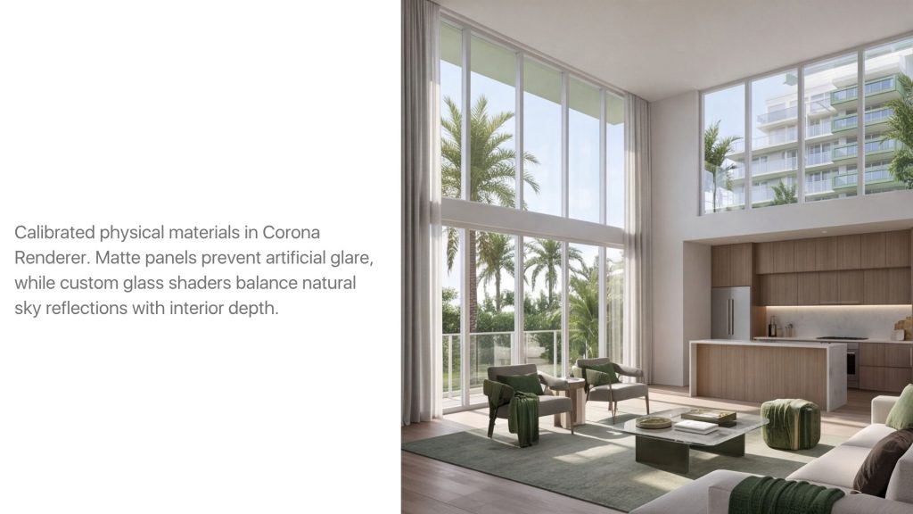 Casa Verde modern double-height interior rendering Miami Beach FL