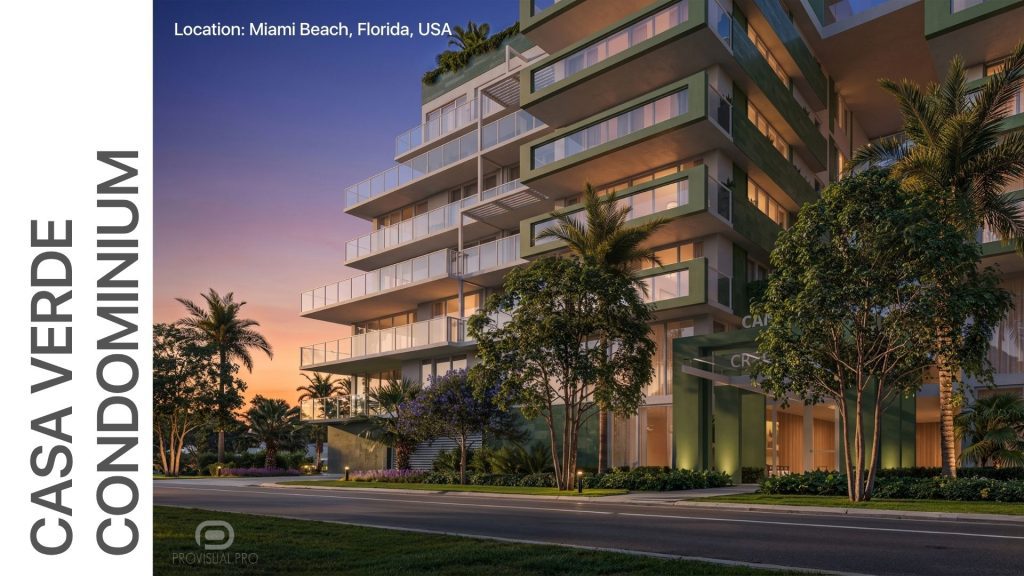 Casa Verde Miami Beach dusk architectural 3D rendering