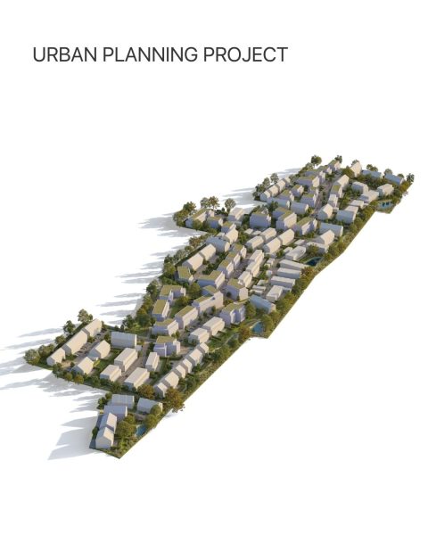 3D masterplan visualization of a residential district in Luxembourg in white model style