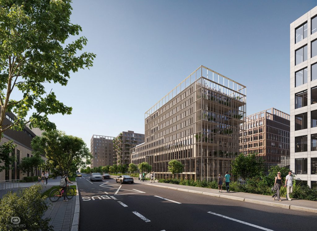 Rendu 3D d'architecture régénérative pour des immeubles de bureaux et logements à Luxembourg